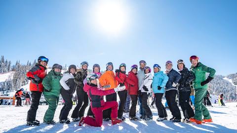 Group photo of Jillian Vogtli's Womens Ski Clinic at Deer Valley.