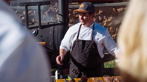 Chef Ryan Arensdorf grilling at Deer Valley.
