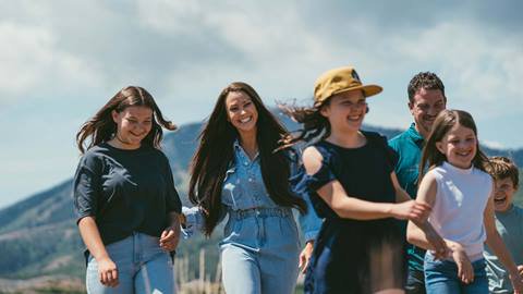 Family walking at Deer Valley in the summer.