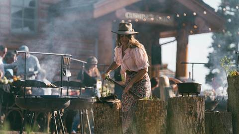 Chef Sarah Glover preparing food at Deer Valley's Taste of Luxury event.