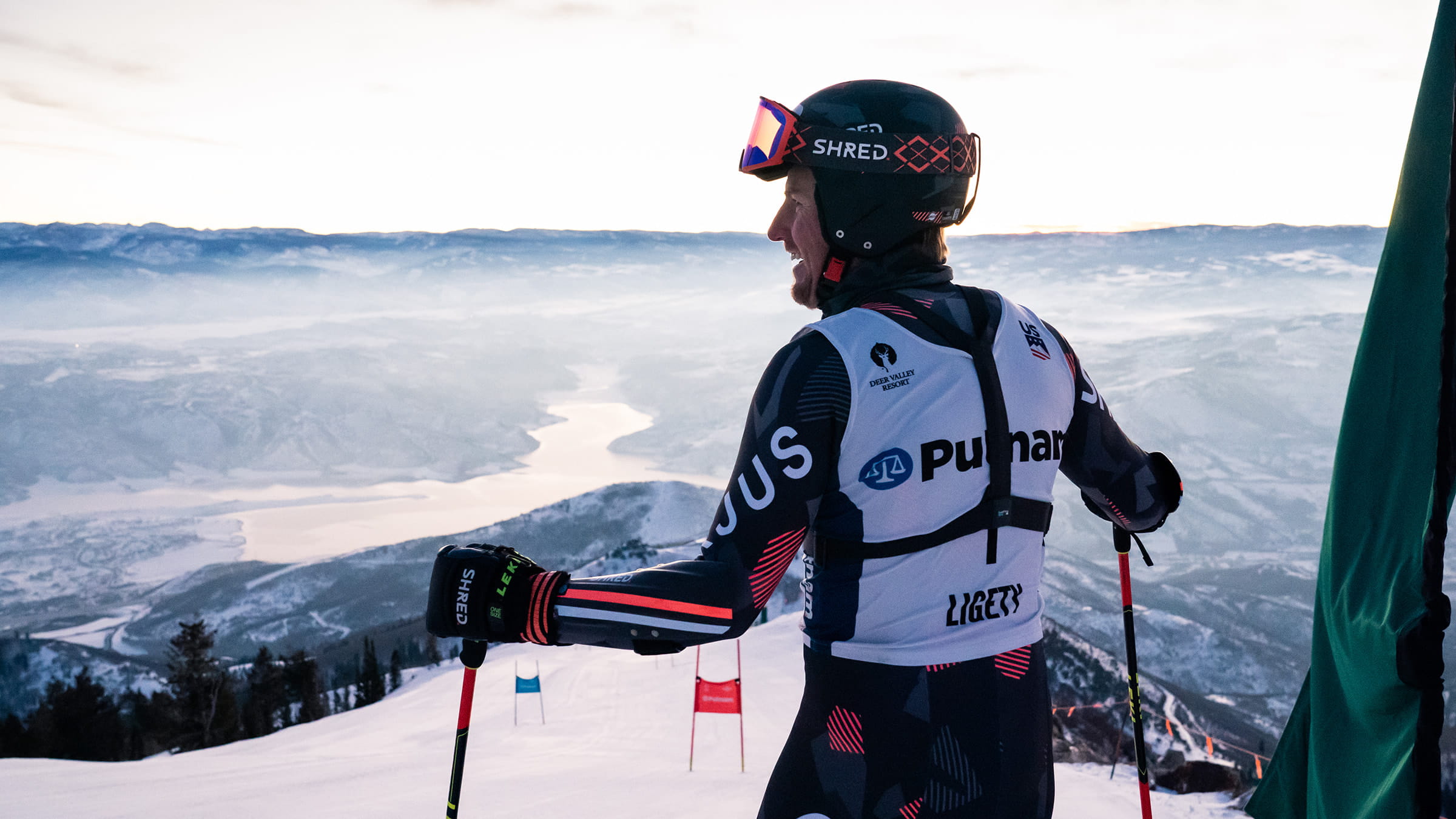 Ted Ligety looking out at the mountains at Deer Valley Resort.