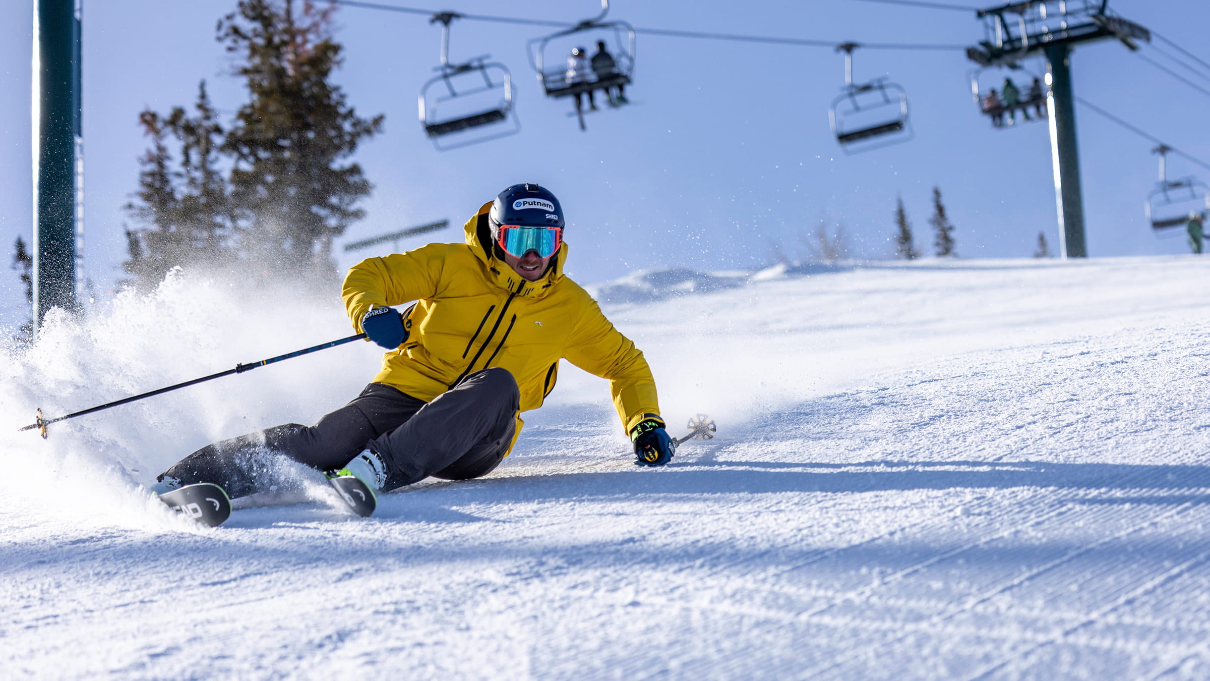 Ted Ligety carving on groomed run at Deer Valley Resort.