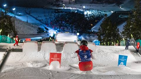 Skier competing at Intermountain Health Freestyle International Ski World Cup at Deer Valley. 