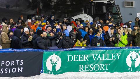 Audience watching skiers compete at Intermountain Health Freestyle International Ski World Cup at Deer Valley. 
