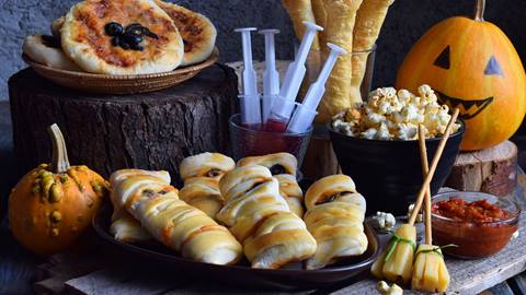 Halloween-themed appetizers.