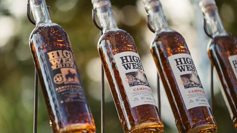 High West Whiskey bottles outside.