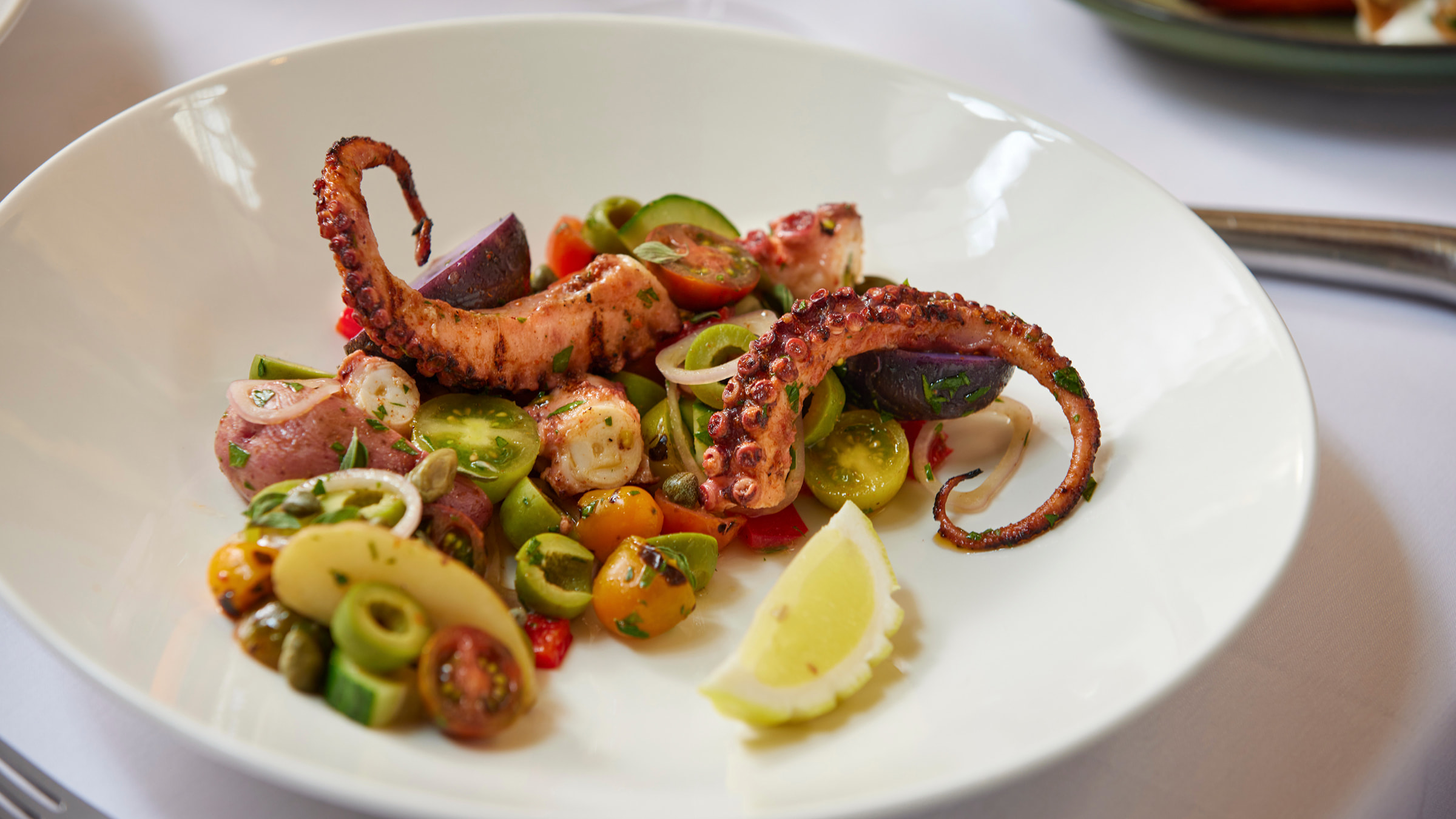 Squid served served on bed of vegetables
