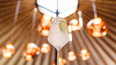 Craft cocktail inside Deer Valley's après-ski yurt, Chute Eleven.