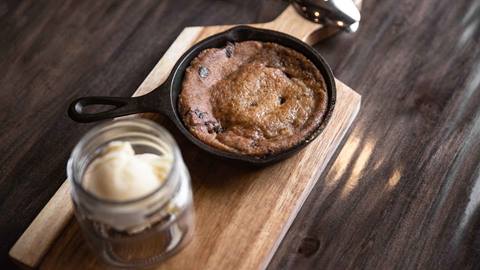 Cookie skillet with ice cream at The Brass Tag.
