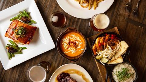 Dinner spread at The Brass Tag.