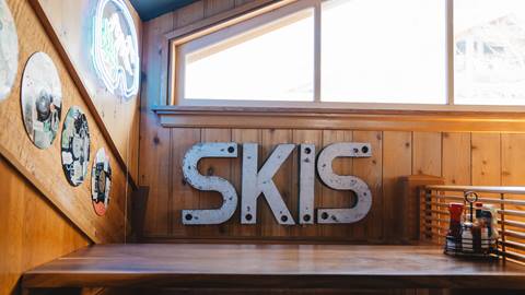 Vintage ski decor at The Sticky Wicket.