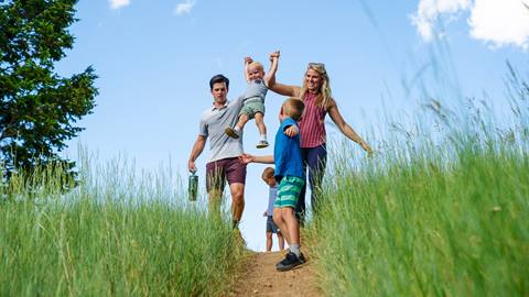 Family of five hiking at Deer Valley