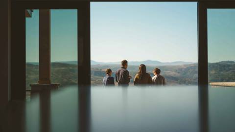Family starting at mountain views from Deer Valley lodging property.