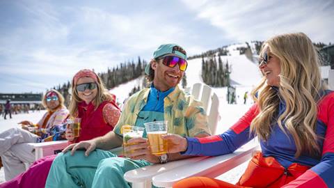Deer Valley guests enjoying spring après at Silver Lake Beach