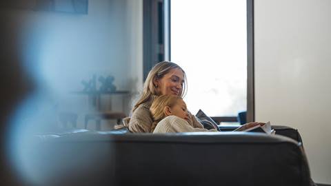 Mom and daughter inside Deer Valley Lodging property.