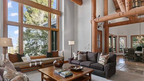 Luxury Deer Valley mountain home sitting room with large windows at 7780 Sterling Drive