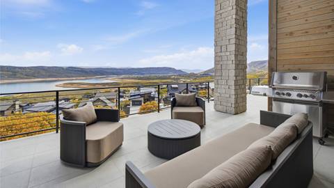 Deck with mountain and lake views at Deer Valley's luxury lodging property, Amanti Lago 11346.