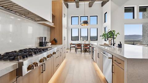 Gourmet kitchen with view at Deer Valley's luxury lodging property, Amanti Lago 11346.