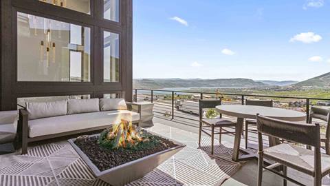 Private deck with firepit and mountain views at Deer Valley's luxury lodging property, Amanti Lago 11427