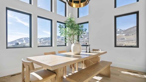 Dining room with mountain view in Deer Valley's lodging property Amanti Lago 1757.