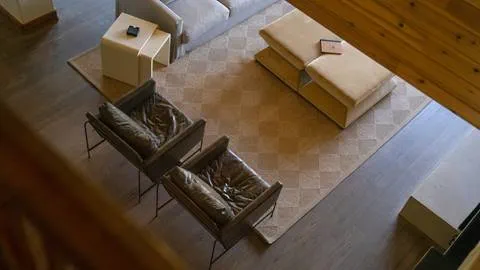Aerial view of common area couches at the Black Diamond Lodge.