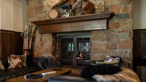 Black Diamond Lodge common space fireplace with mantel