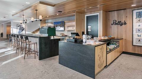 Private ski lounge and Polly's café at Founders Place in Deer Valley.