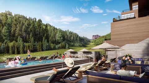 Rendering of Deer Valley's lodging property Founders Place pool in the summer.