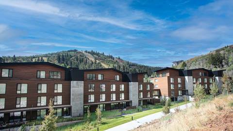 Summer exterior of Deer Valley's luxury lodging property Founders Place.