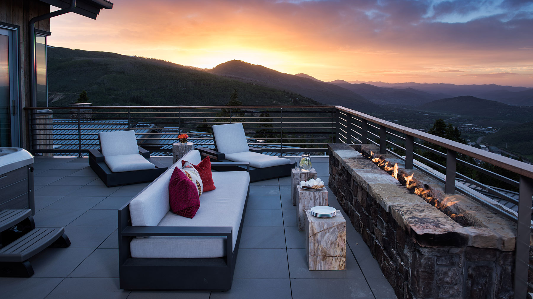 Deck at Stein Eriksen Residences at sunset