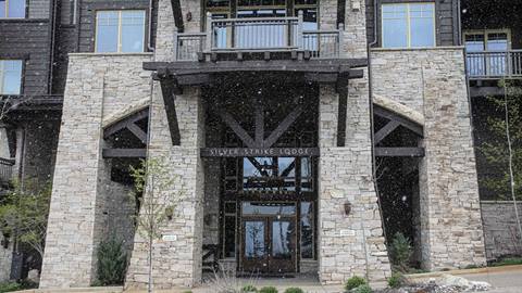 Deer Valley's Silver Strike Lodge exterior winter.