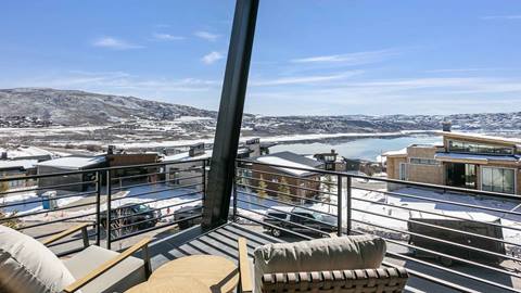 Deck with view of Jordanelle Reservoir at Deer Valley's luxury lodging property SkyRidge 1152