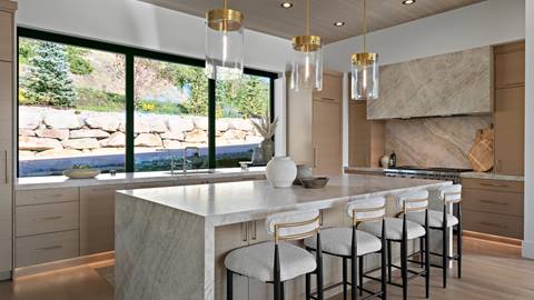 Gourmet kitchen with counter seating at Deer Valley's luxury lodging property, SkyRidge 1643.