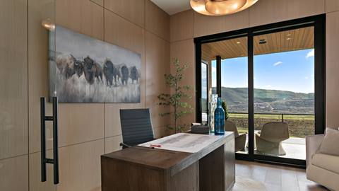 Home office with mountain views inside Deer Valley's luxury lodging property, SkyRidge 1643.