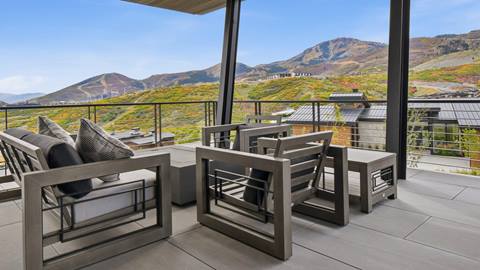 Deck with mountain views at Deer Valley's luxury lodging property SkyRidge 1708.