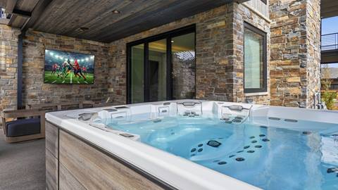 Private hot tub with tv at Deer Valley's luxury lodging property SkyRidge 1708.