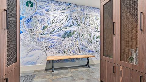 Ski lockers with map of Deer Valley inside Deer Valley's luxury lodging property SkyRidge 1708.
