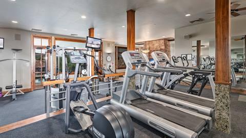 Fitness center with treadmills in Stag Lodge, modern and well-equipped.
