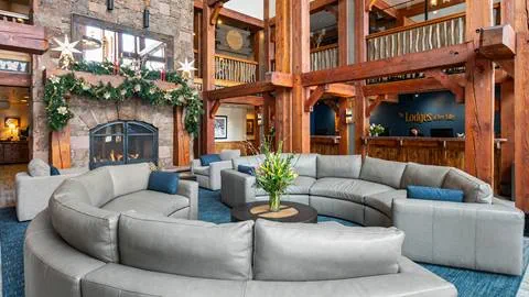 Couches in the lobby of the Lodges at Deer Valley on the first floor.
