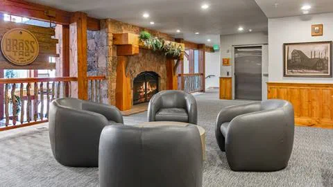 Sitting area on the second level of the lobby at the Lodges at Deer Valley.