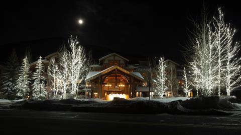 Lodges at Deer Valley exterior shot taken at night. 
