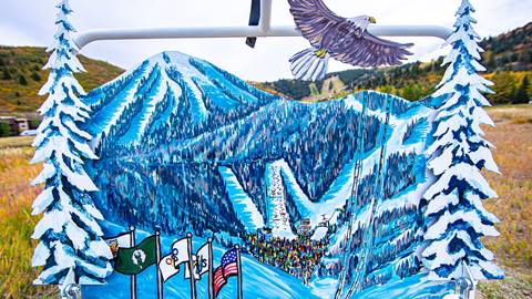 Artistic representation by Abby Ringquist of an athletic competition on Burns Chair Number 8.