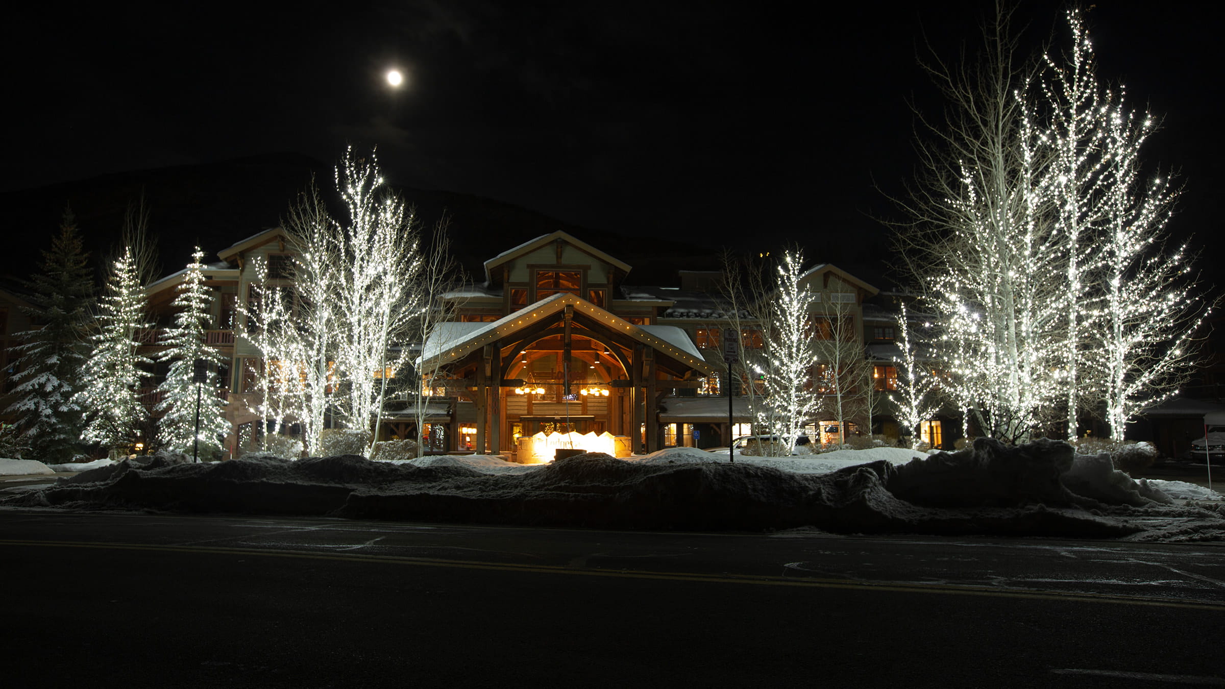 The Lodges at Deer Valley at night during the winter season