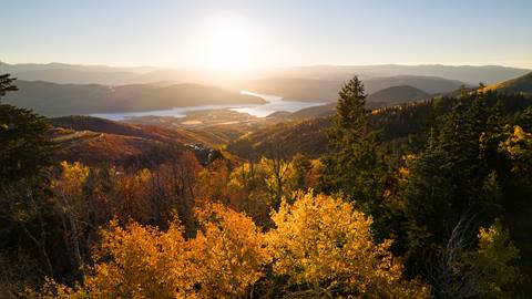 Beautiful fall foliage overlooking the mountains at Deer Valley Resort.