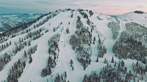 Sunset over Deer Valley Resort in the winter.