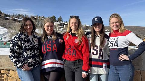 Group of women wearing Team USA shirt at Deer Valley
