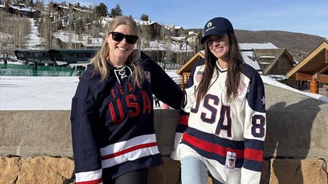 Two women wearing Team USA shirt at Deer Valley