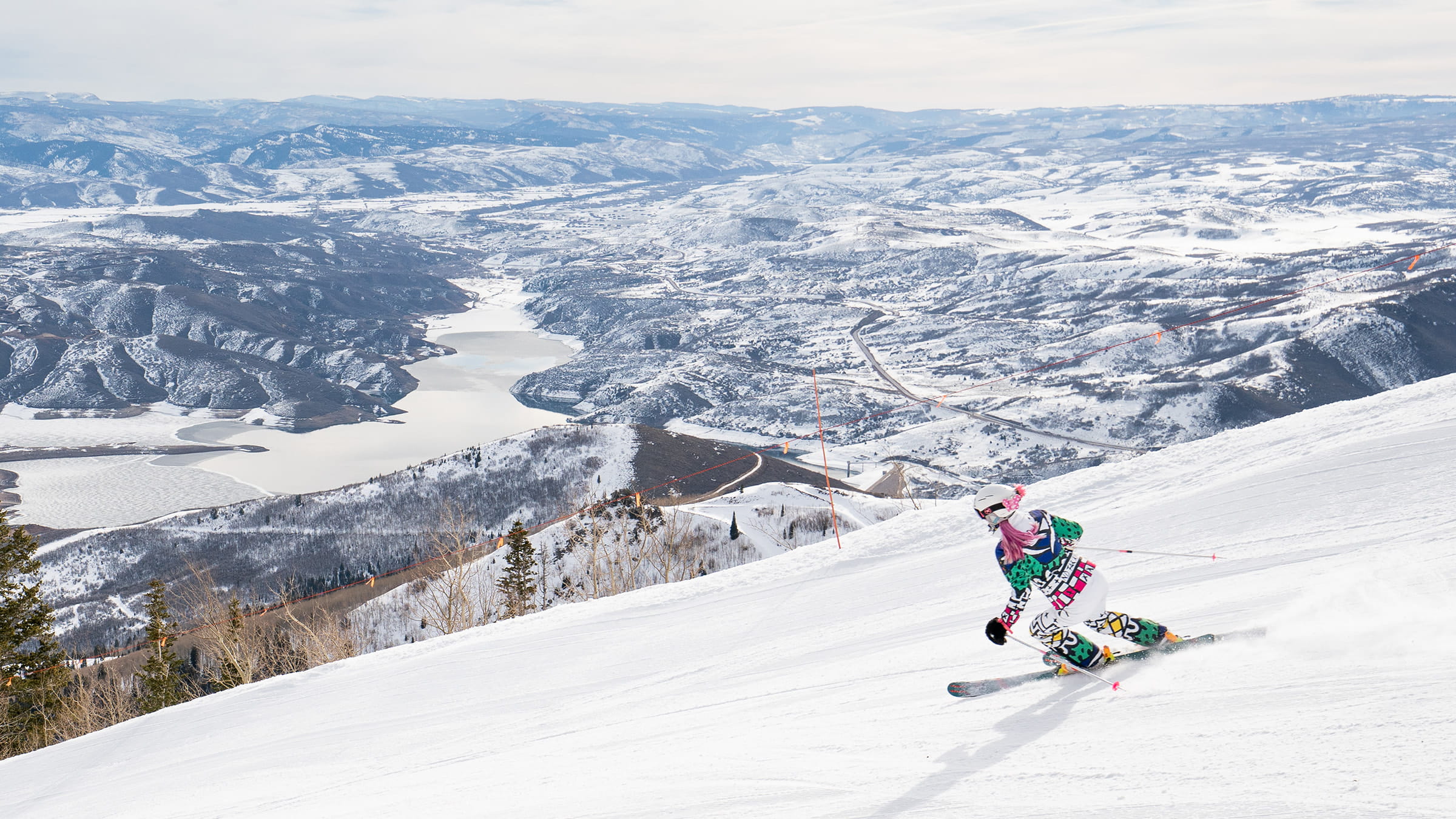 Skier skiing groomed run at Deer Valley