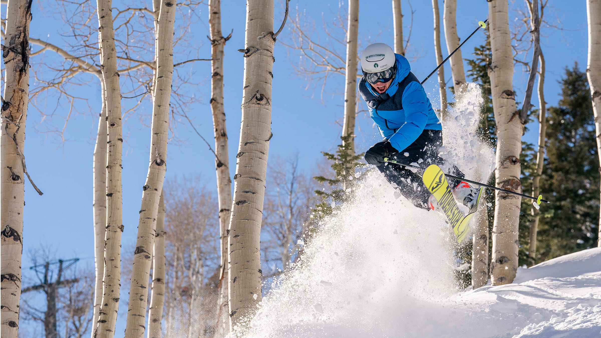 Skier jumping in the trees