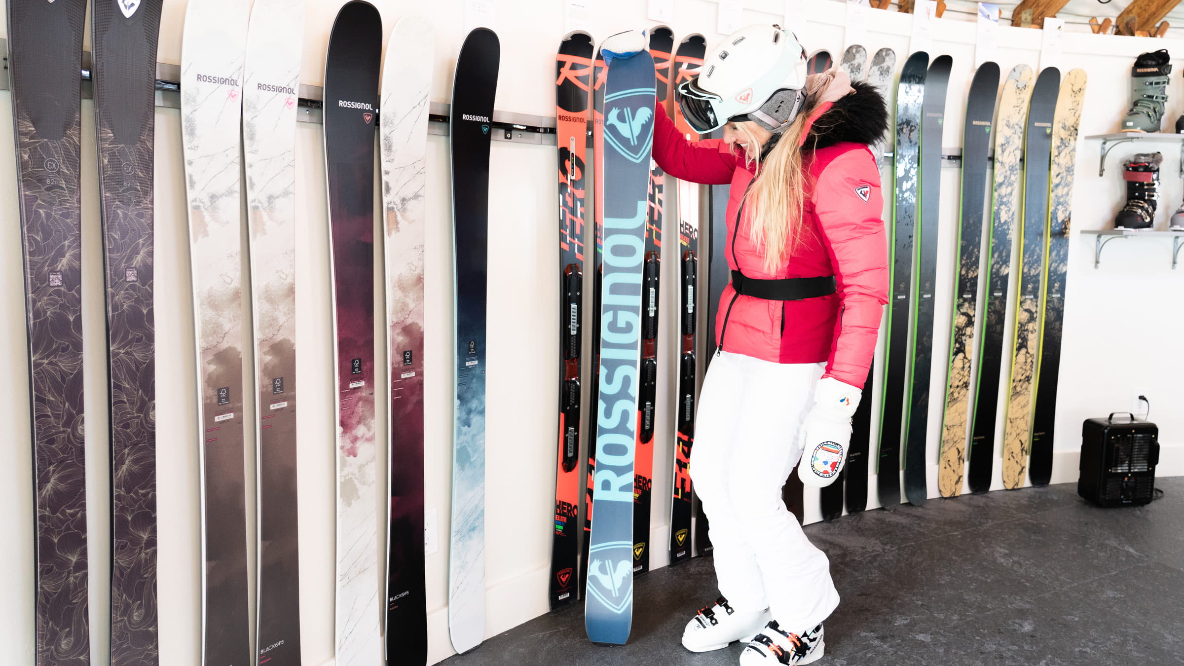 Woman looking at ski rentals.